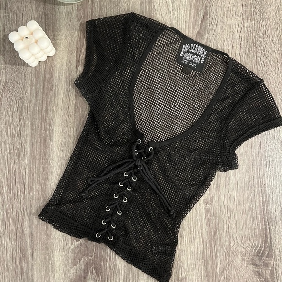 Lip Service Tops - Lip Service Mesh Lace Up Top